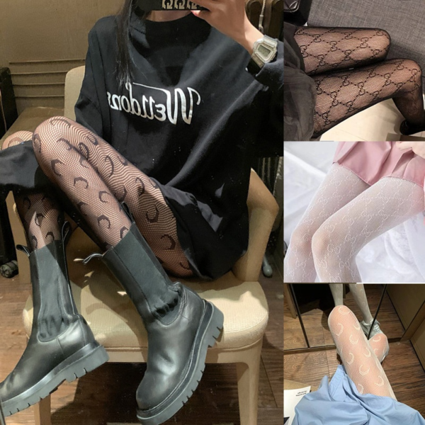 Women's Sexy Pantyhose Fishnet Tights Sexy Mesh Hollow Stockings High Elastic Letter Stockings Sexy Luxury Black Pantyhose