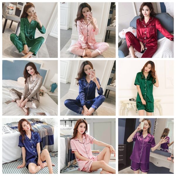 Womens Silk Satin Pajamas Pyjamas Set Sleepwear Pijama Pajamas Suit Female Sleep Two Piece Set Women's Loungewear Plus Size - Image 3