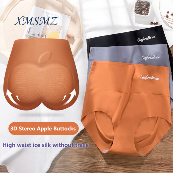 XMSMZ Sexy Ice Silk High Waist Panties Seamless Large Size Buttocks Postpartum Abdominal Pants 3D Apple Buttocks Women's Panties