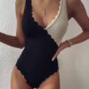 XS - XL Sexy Scalloped Splicing High Cut One Piece Swimsuit Women Swimwear Female Ribbed Bather Bathing Suit Swim Lady V2425