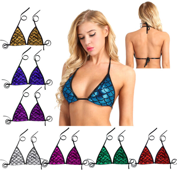 iiniim Bras for Women Adult Shiny Mermaid Fish Scale Printing Back Tie Up Bralette Bikini Sexy Bra Top Lingerie Summer Parties - Image 6