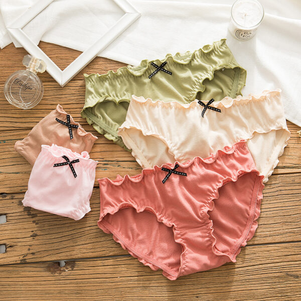 luckymily Cute Women Pleated Lace Cotton Seamless Underpants Middle Waist Lingerie Micro Cute Ruffle Bows Briefs For Girl