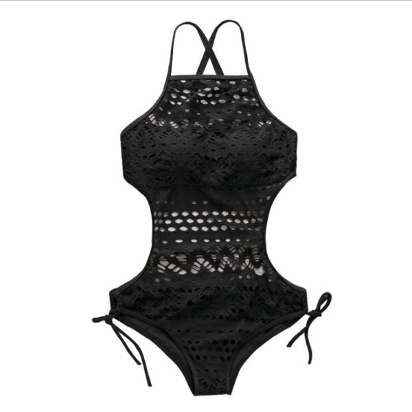 one pieces swimsuit women sexy swimwear female hollow push up black bathing suit pad swimming suit solid bodysuit - Image 3