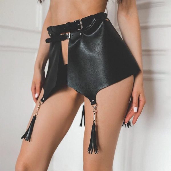 Bdsm Bondage Leather Skirt Sexy Women Clothing High Waist Garter Cute Bunny Ears Mask Erotic Adult Toys Gothic Cosplay Costume - Image 4