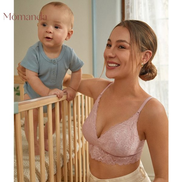 MOMANDA Lace Wirefree Maternity Nursing Bra Sexy Breastfeeding Lightly Padded Lingerie Bralette For Pregnant Women Lactation - Image 4