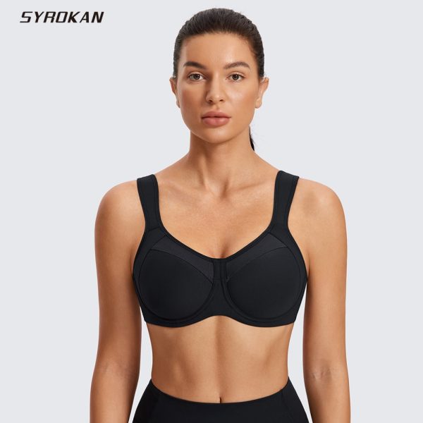 SYROKAN Sports Bras for Women High Impact Support Underwire Full Coverage Lightly Padded Running Gym Workout Bra Shockproof