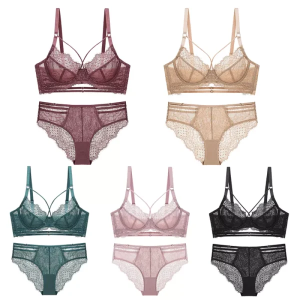 Set Transparent Bras Bandage Lingerie Set Underwear Panties Sexy Ultra-thin Lace Push Up ABCD Cup