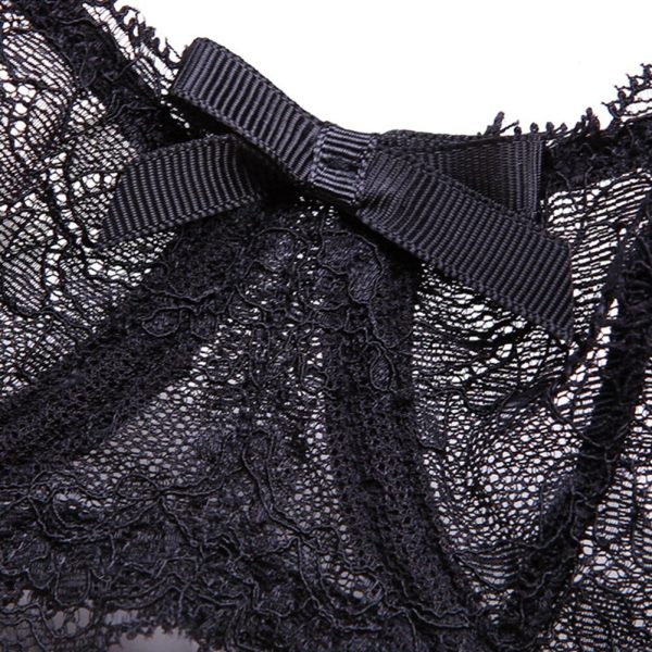 Sexy lace see through half-cup bra ladies thin belt thong flower white wedding lingerie set bra+garter+thong+stockings 4pcs/set - Image 4