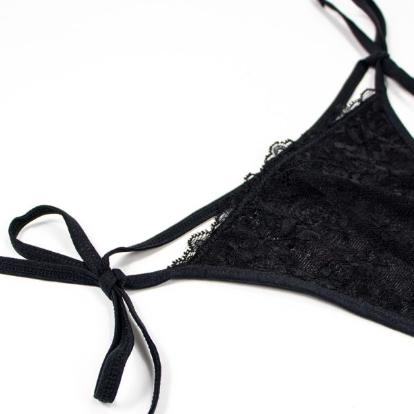 Sexy lace see through half-cup bra ladies thin belt thong flower white wedding lingerie set bra+garter+thong+stockings 4pcs/set - Image 5