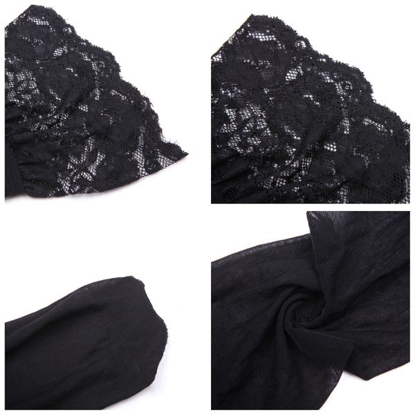 Sexy lace see through half-cup bra ladies thin belt thong flower white wedding lingerie set bra+garter+thong+stockings 4pcs/set - Image 6