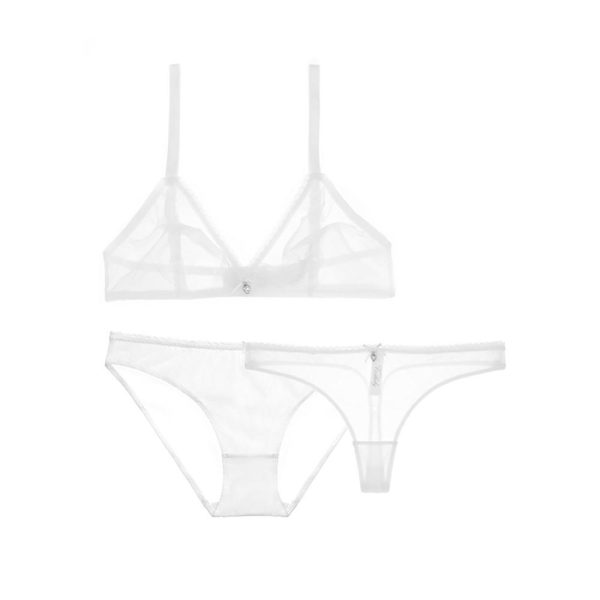 Varsbaby sexy 3PCS bra+panties+thongs temptation mesh lace bra and panty transparent unlined S M L XL XXL underwear set - Image 6