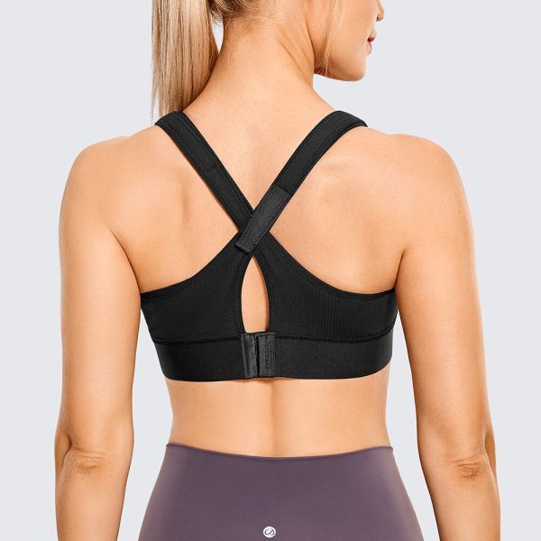 Women's High Impact Zip Front Adjustable Straps Strappy Back Wirefree Padded Workout Sports Bra - Image 2