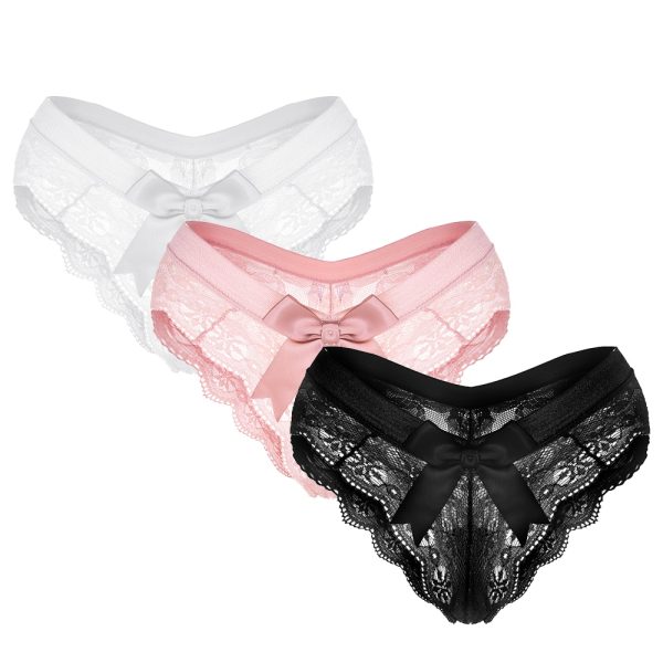 Women sexy bow knot fashion Semi-hip lace underwear high quality panties transparent lingerie S M L XL 3 pieces/Lot CYHWR